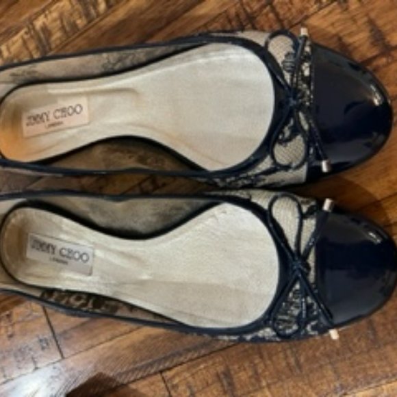 Lace/Patent 200 Navy Jimmy Choo Flats